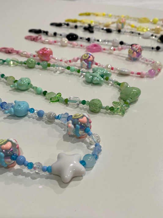 Light Blue & White Beaded Purse Charm | Bag Charm