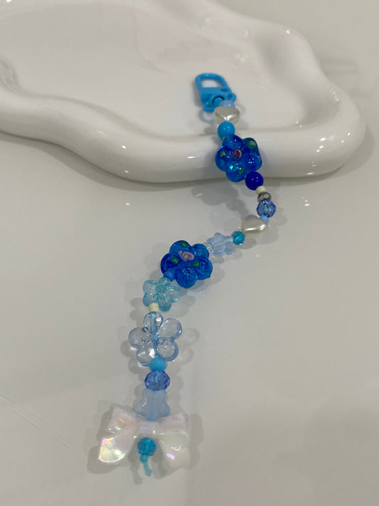 Blue Flower Beaded Keychain | Bag Charm