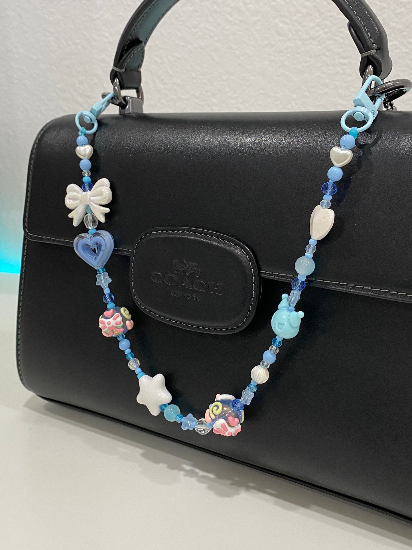 Light Blue & White Beaded Purse Charm | Bag Charm