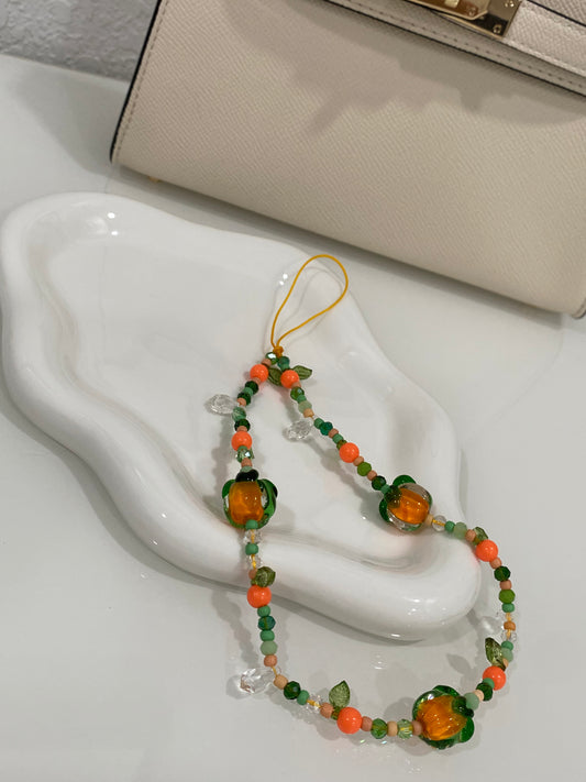Tangerine Beaded Phone Charm