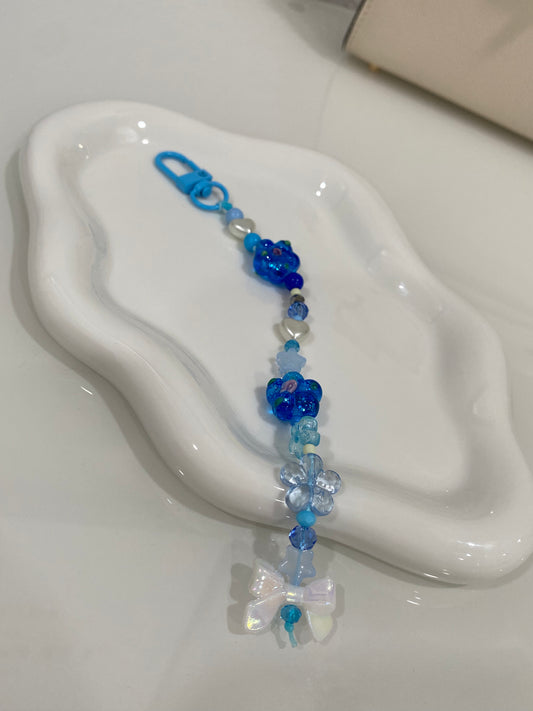 Blue Flower Beaded Keychain | Bag Charm