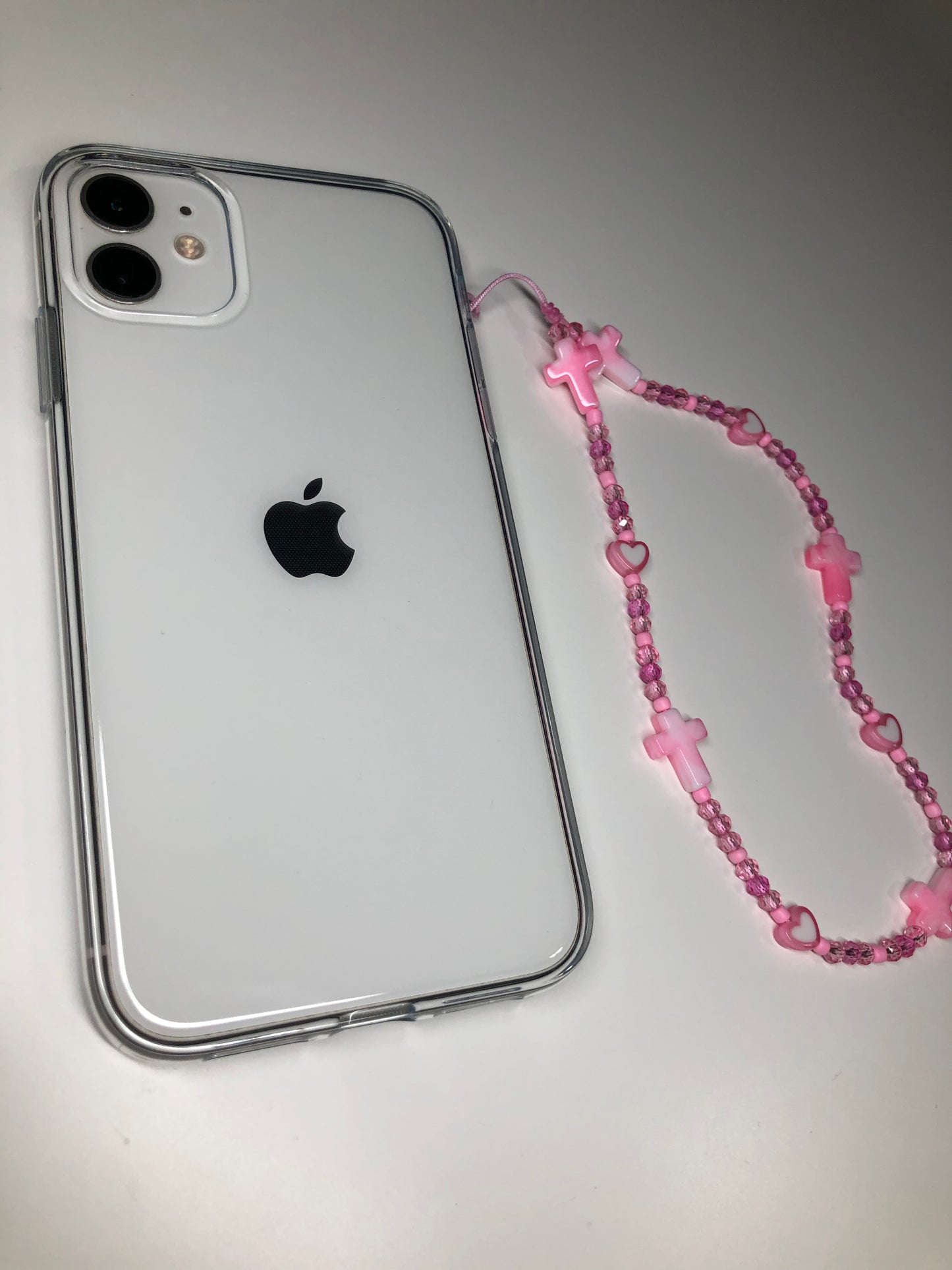 Pink Cross Beaded Phone Charm