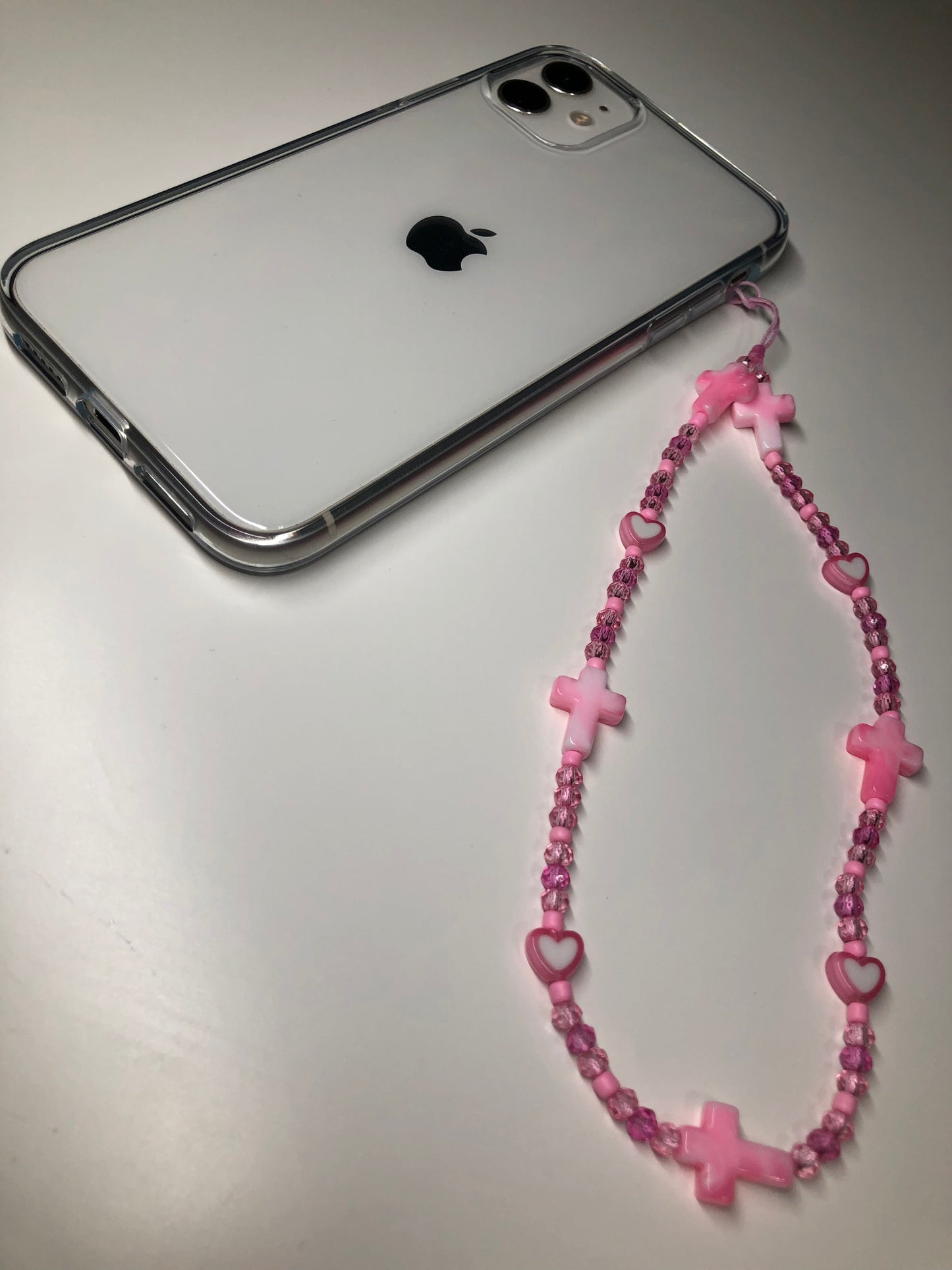 Pink Cross Beaded Phone Charm