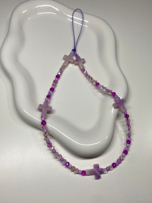 Purple Cross Beaded Phone Charm