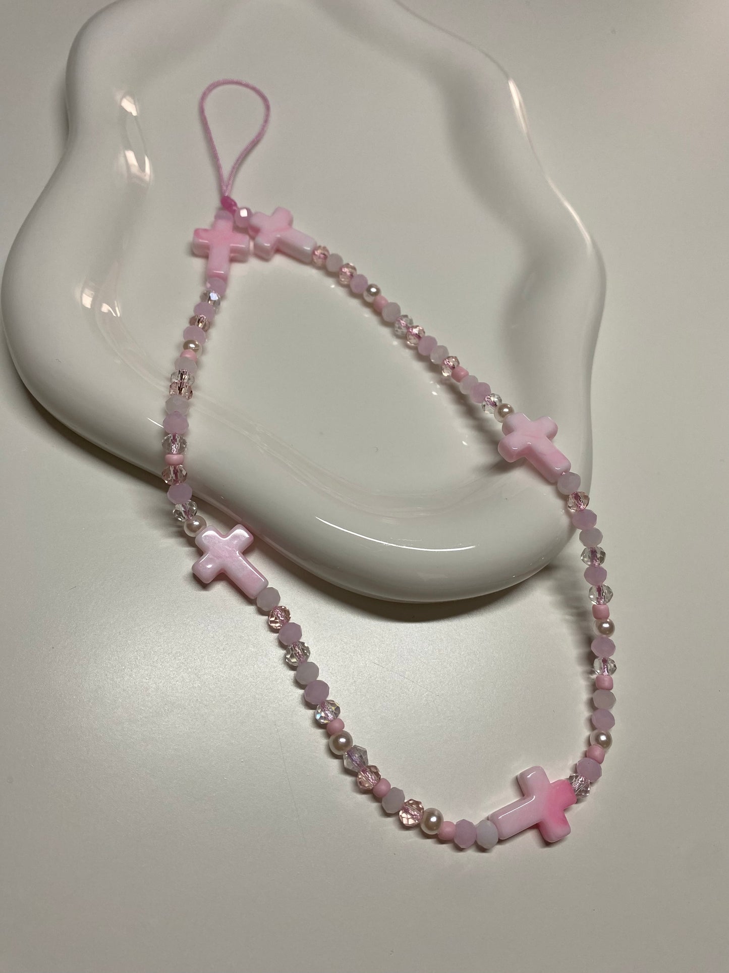 Light Pink Cross Beaded Phone Charm