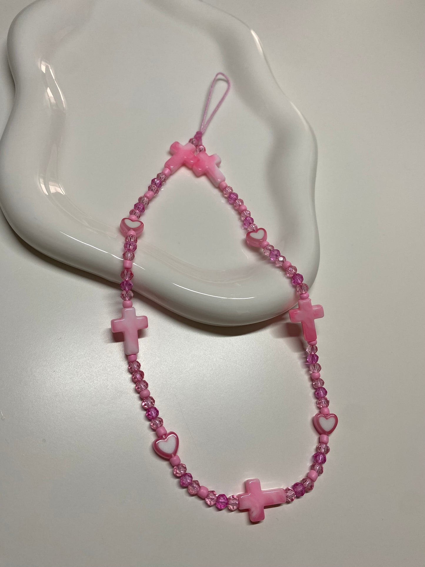 Pink Cross Beaded Phone Charm