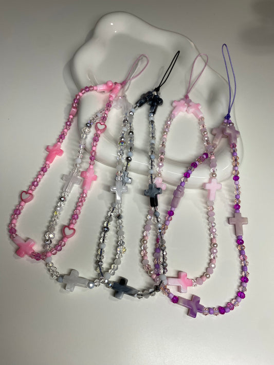 Light Pink Cross Beaded Phone Charm