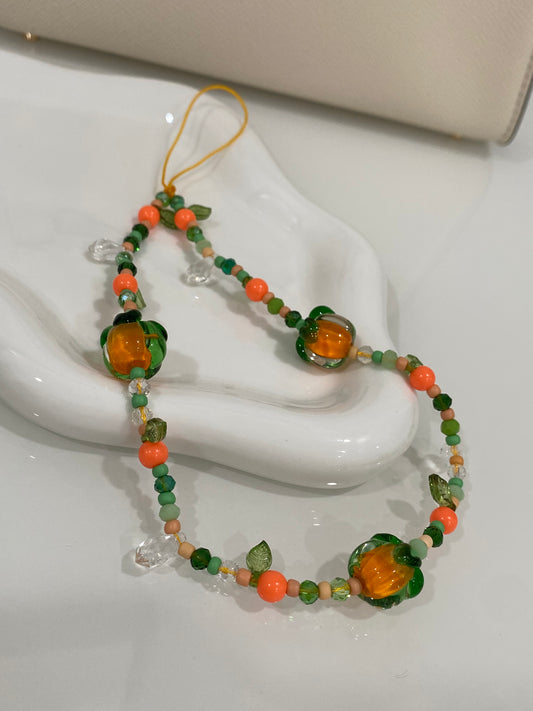Tangerine Beaded Phone Charm